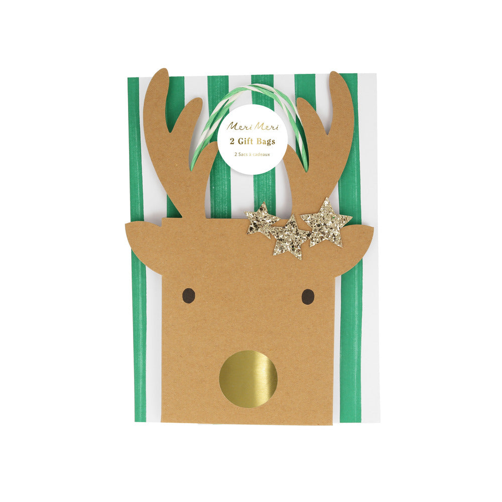 Bolsas de regalo reno y estrellas - pequeñas (2 unidades)