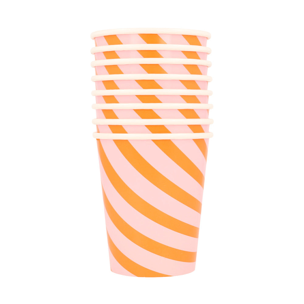 Vasos a rayas naranjo y rosado