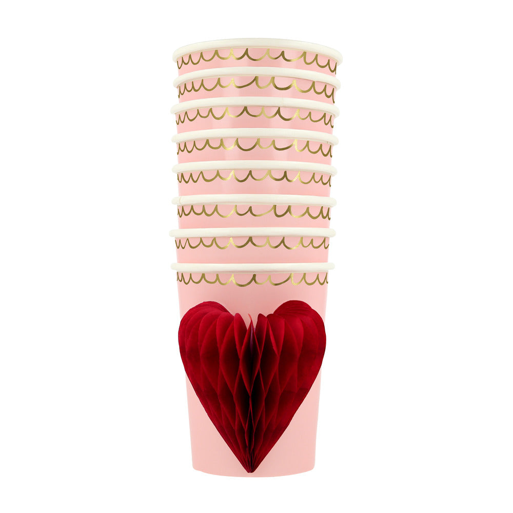 Vasos con corazón de honeycomb balls
