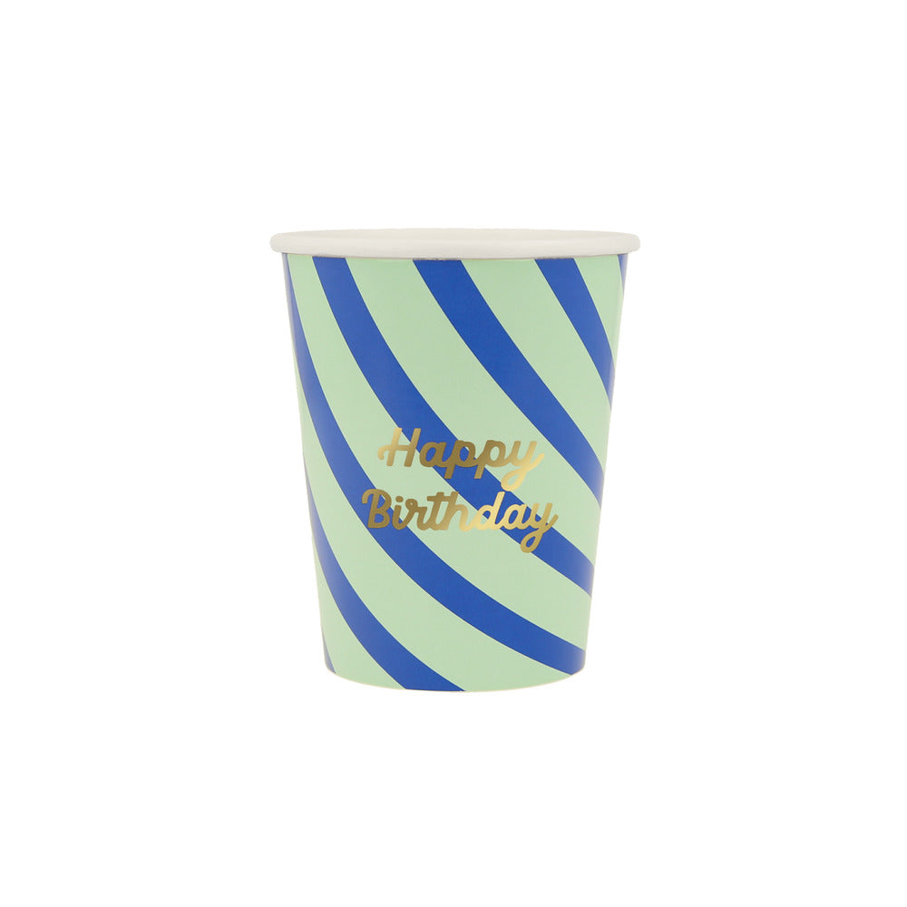 Vasos Happy Birthday y rayas