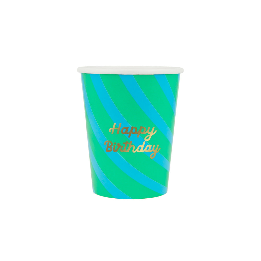 Vasos Happy Birthday y rayas