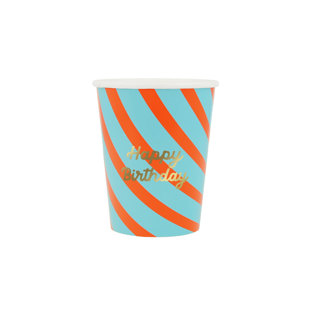 Vasos Happy Birthday y rayas