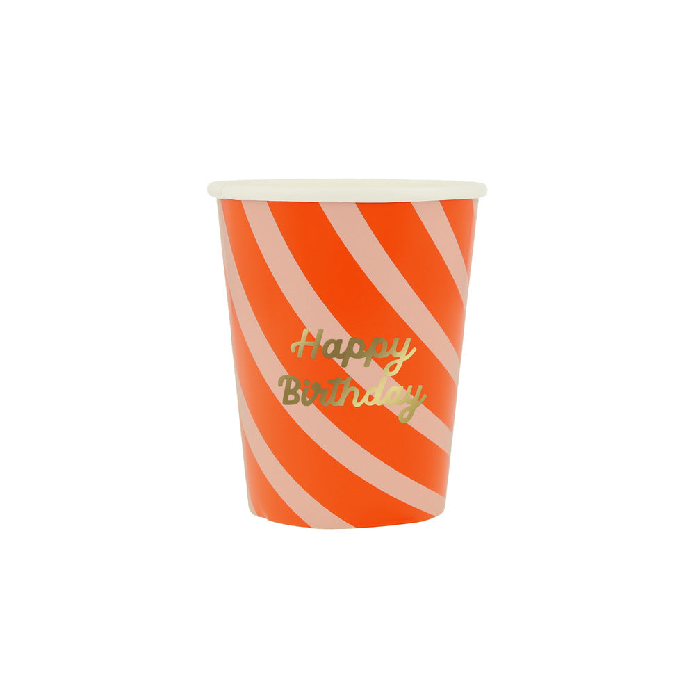 Vasos Happy Birthday y rayas
