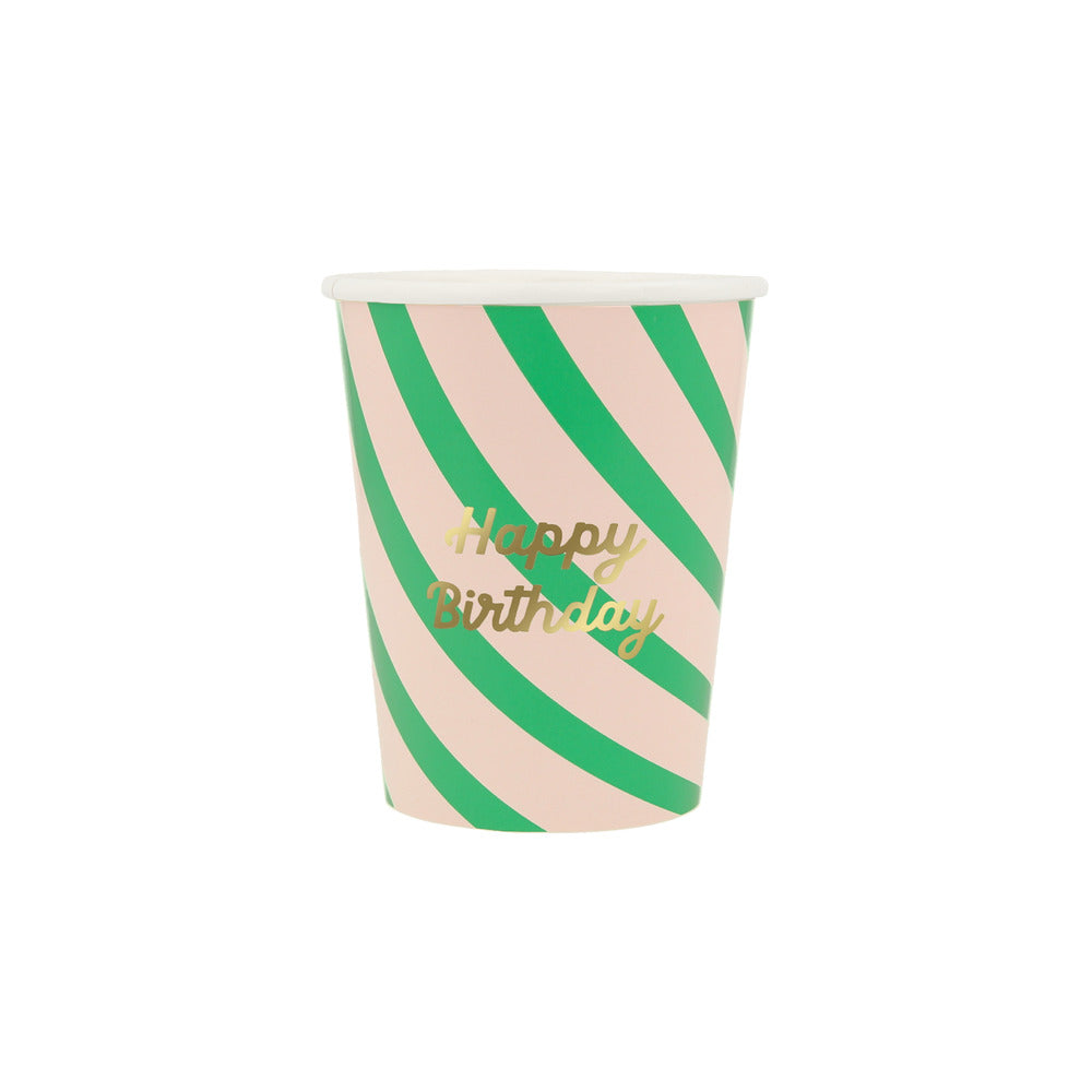 Vasos Happy Birthday y rayas