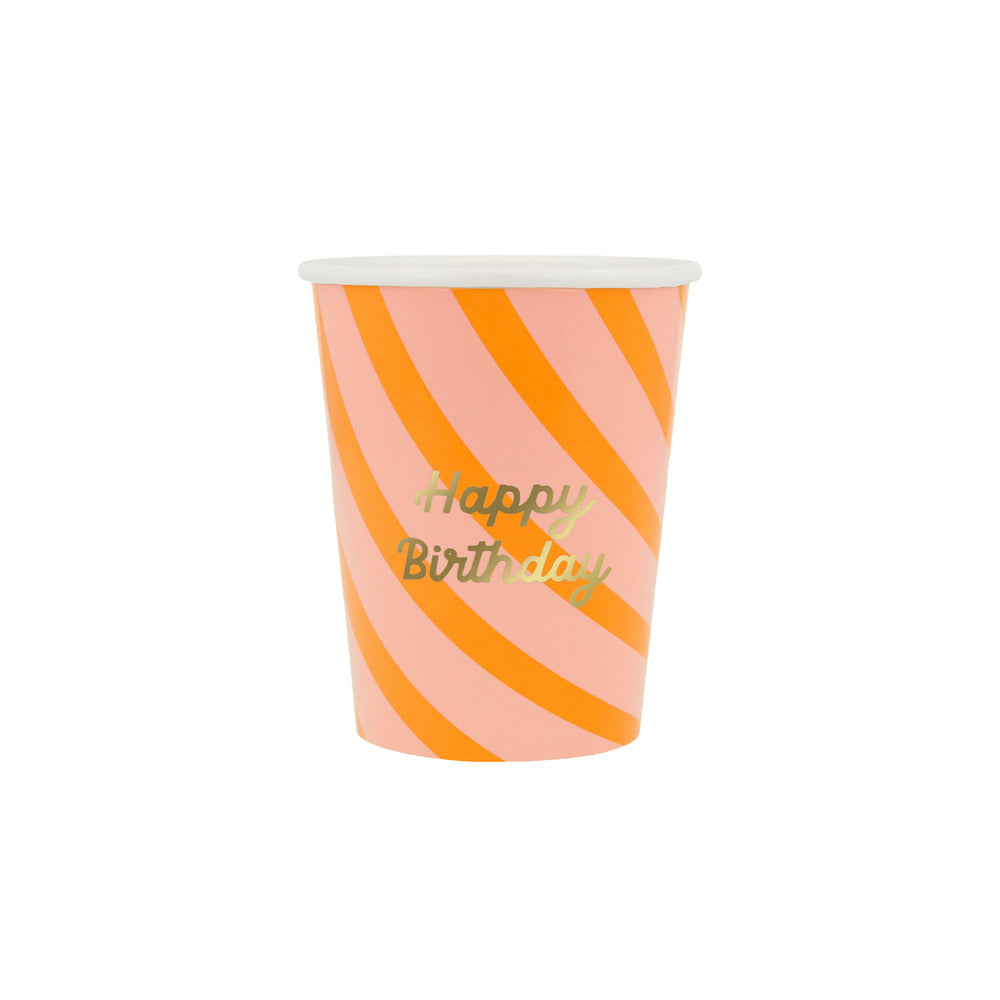 Vasos Happy Birthday y rayas
