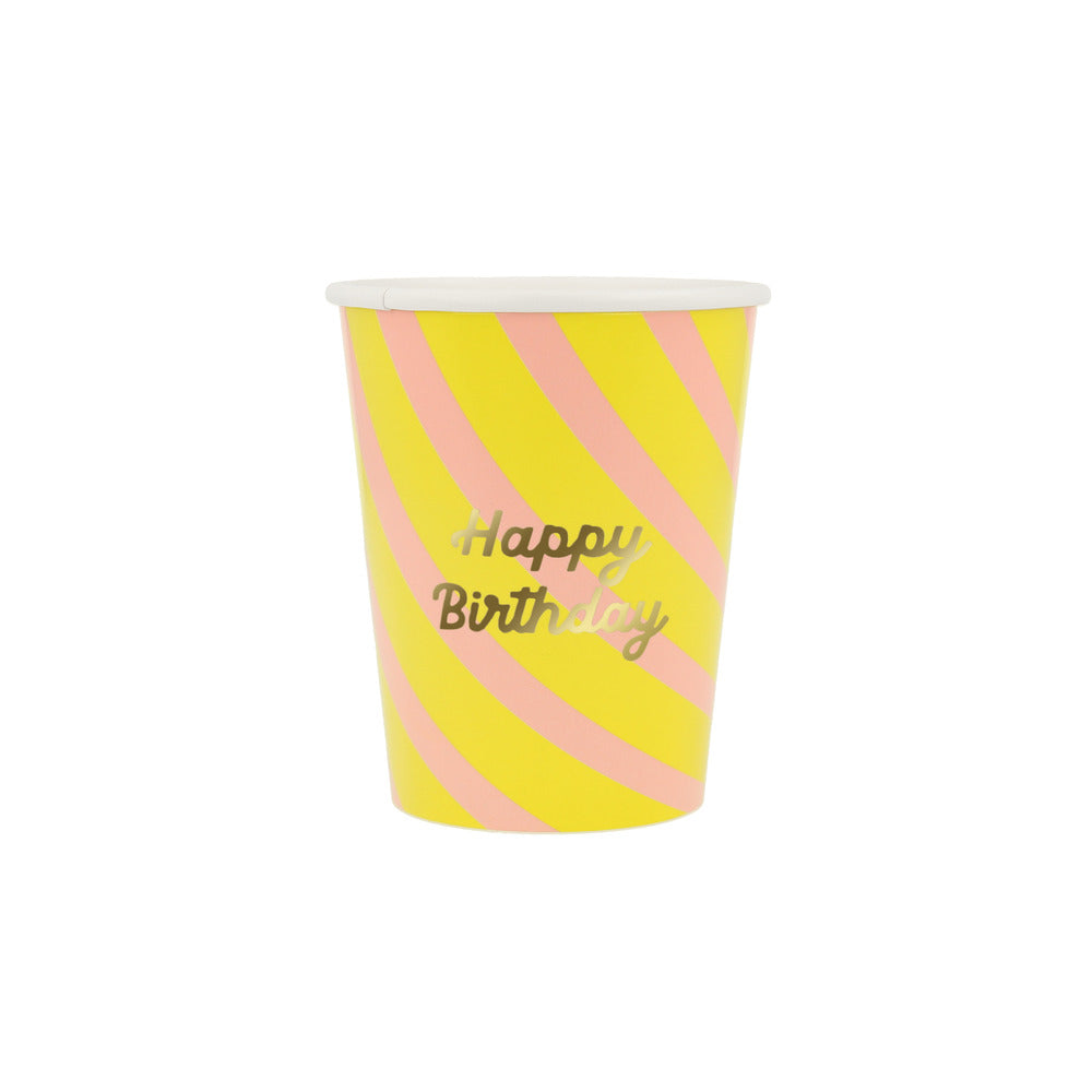 Vasos Happy Birthday y rayas