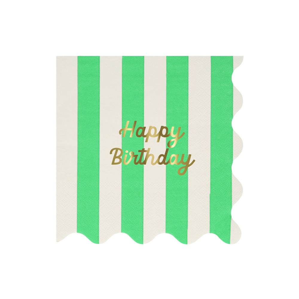 Servilletas Happy Birthday y rayas - grandes
