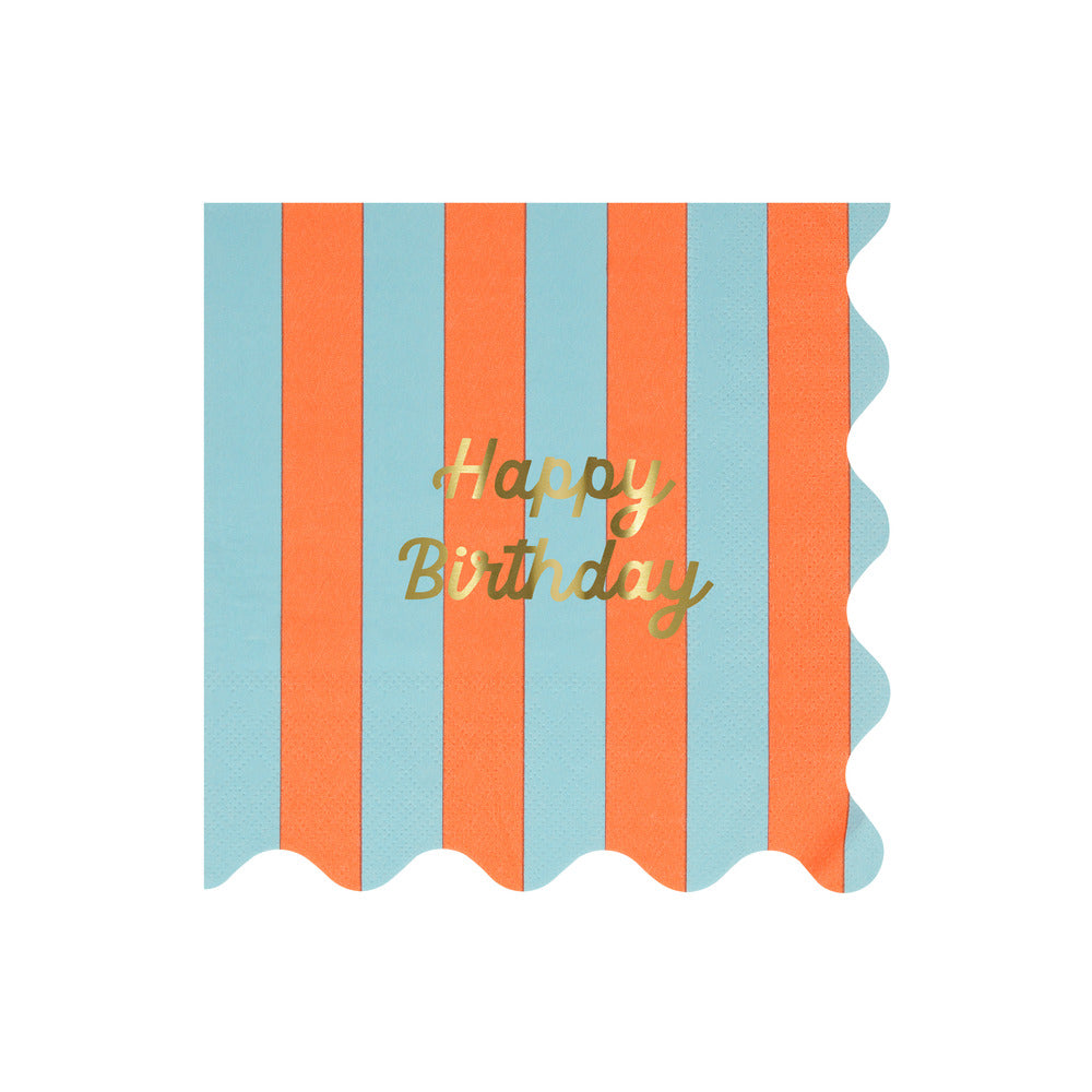 Servilletas Happy Birthday y rayas - grandes