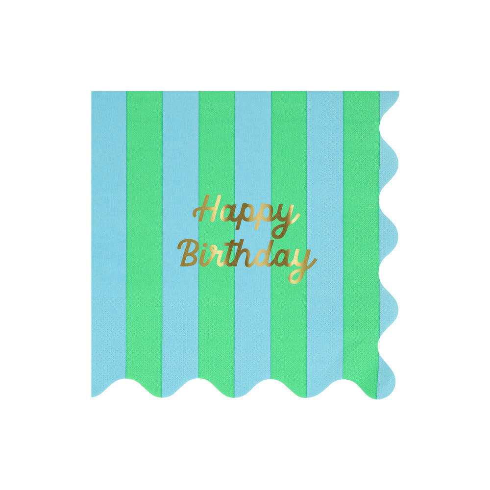 Servilletas Happy Birthday y rayas - grandes