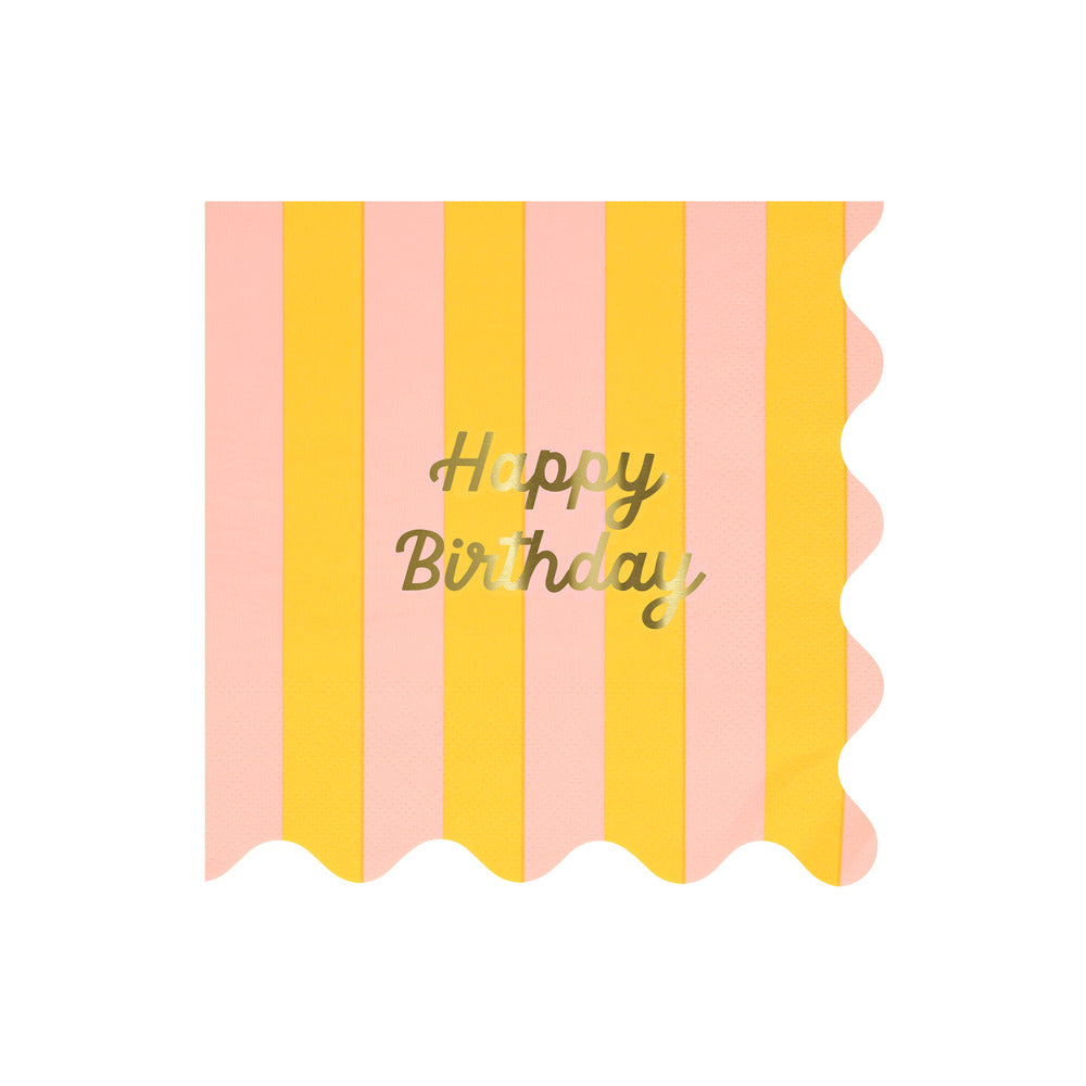 Servilletas Happy Birthday y rayas - grandes