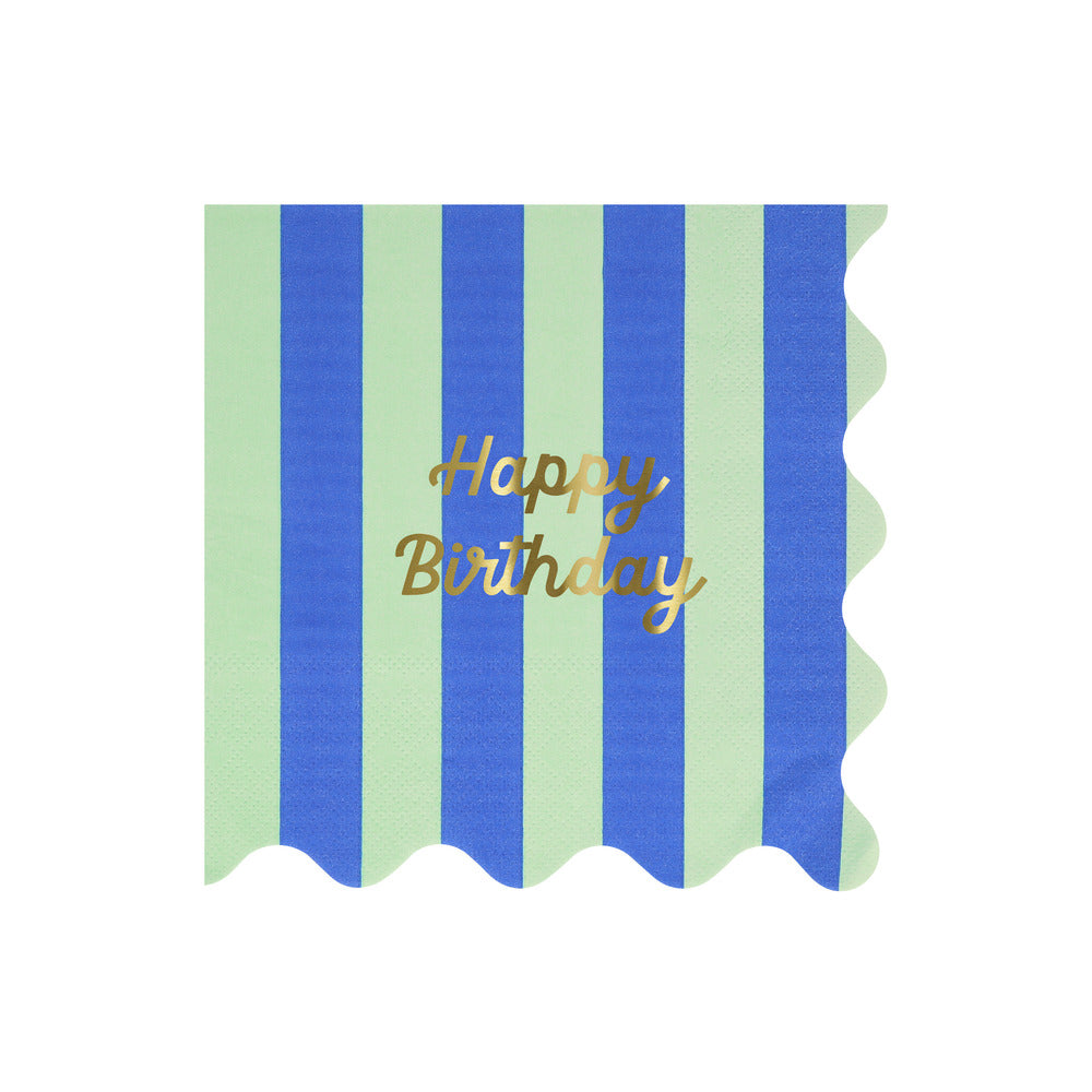 Servilletas Happy Birthday y rayas - grandes