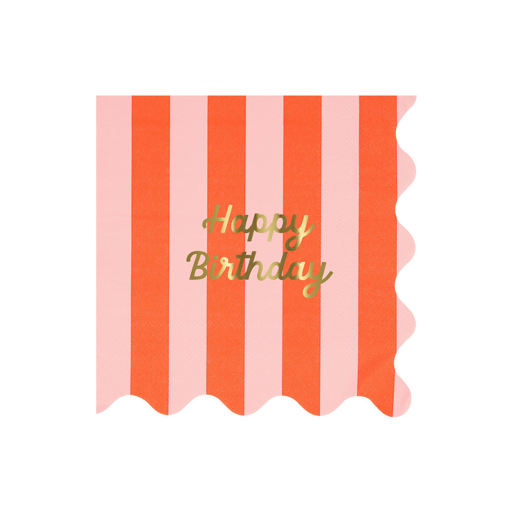 Servilletas Happy Birthday y rayas - grandes