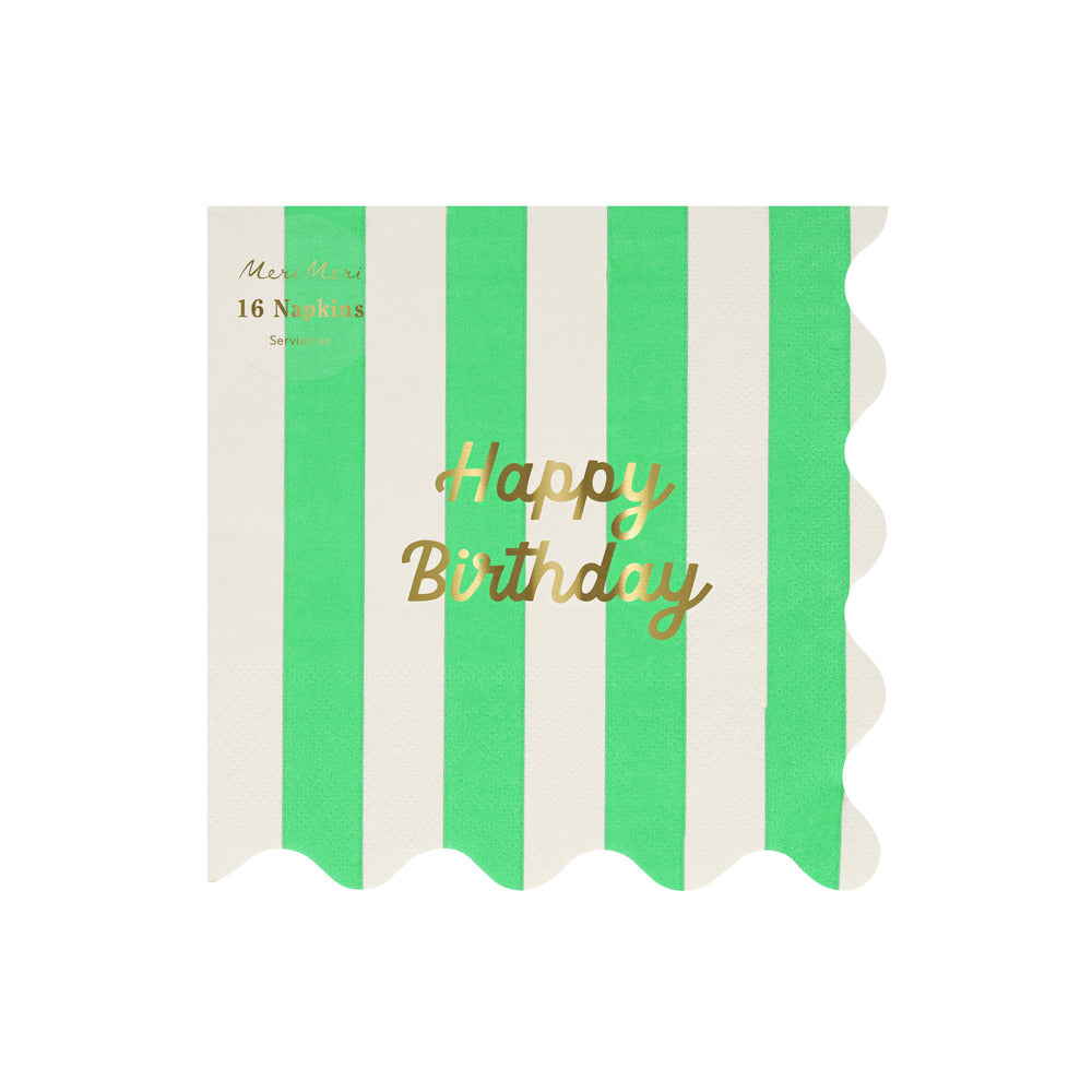 Servilletas Happy Birthday y rayas - grandes
