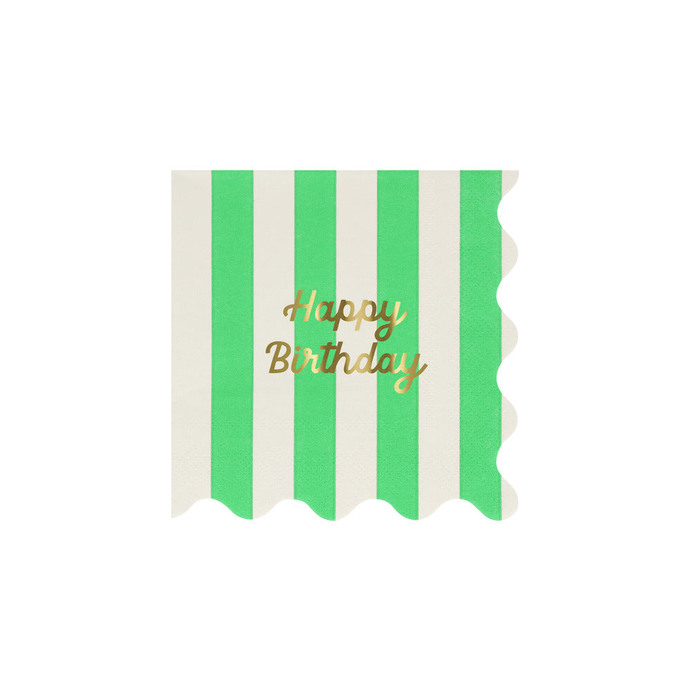 Servilletas Happy Birthday y rayas - pequeñas