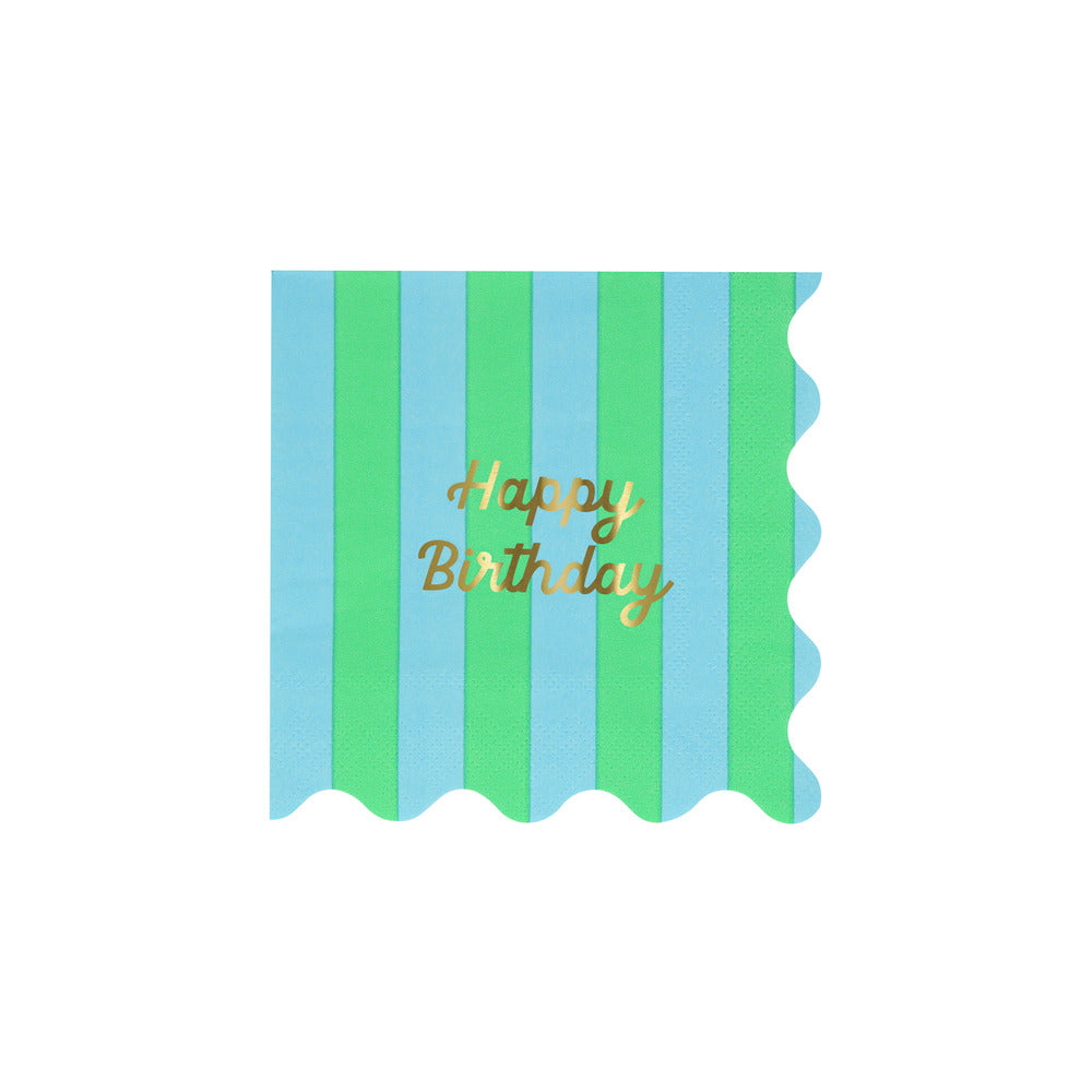 Servilletas Happy Birthday y rayas - pequeñas