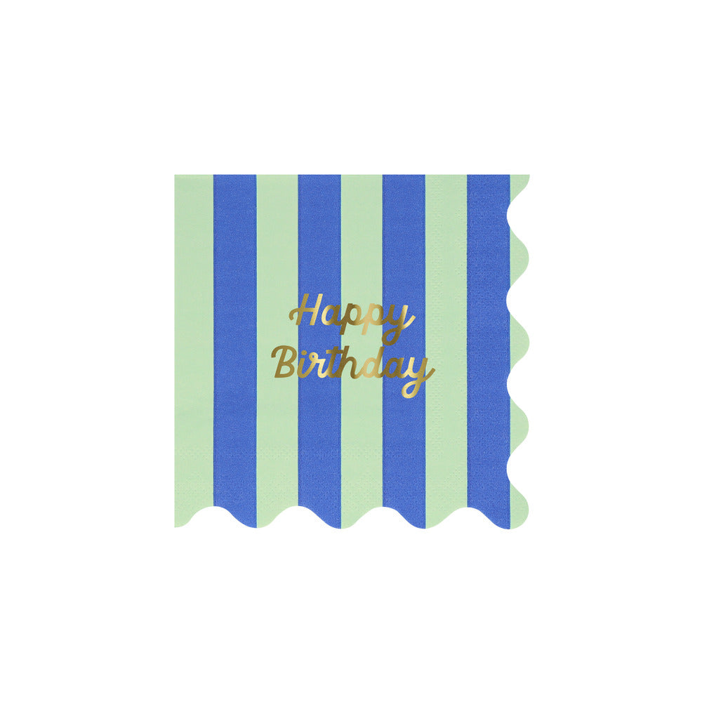 Servilletas Happy Birthday y rayas - pequeñas