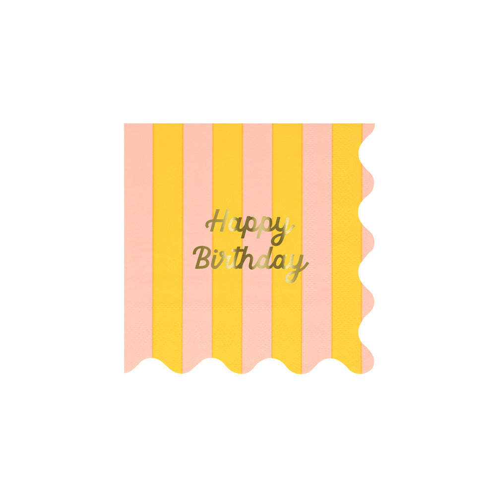 Servilletas Happy Birthday y rayas - pequeñas