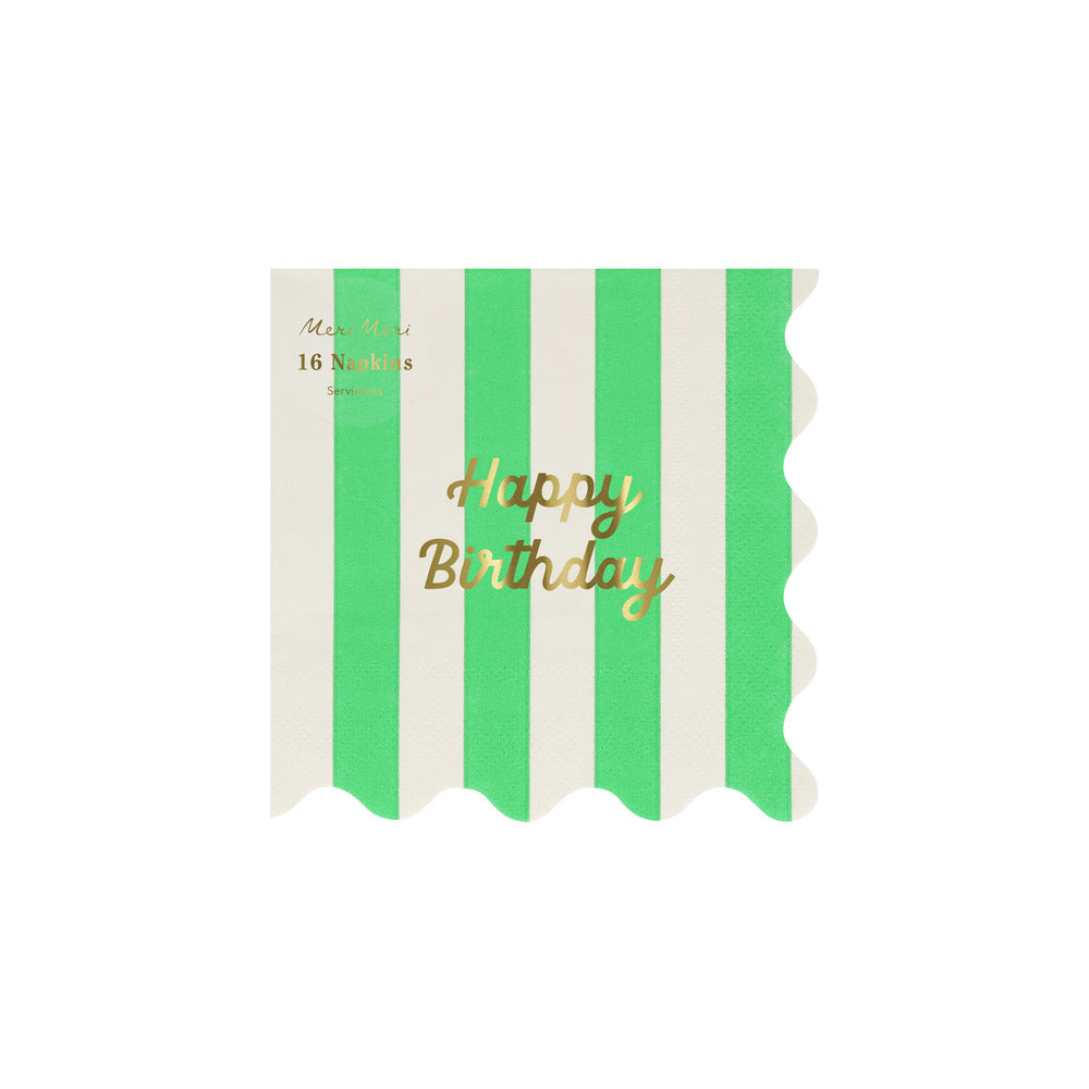 Servilletas Happy Birthday y rayas - pequeñas