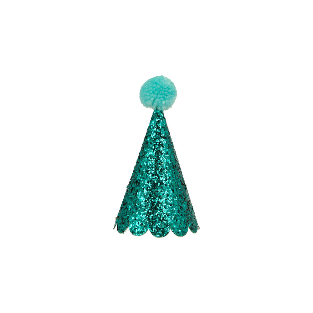 Mini gorros de cumpleaños - glitter con pompones