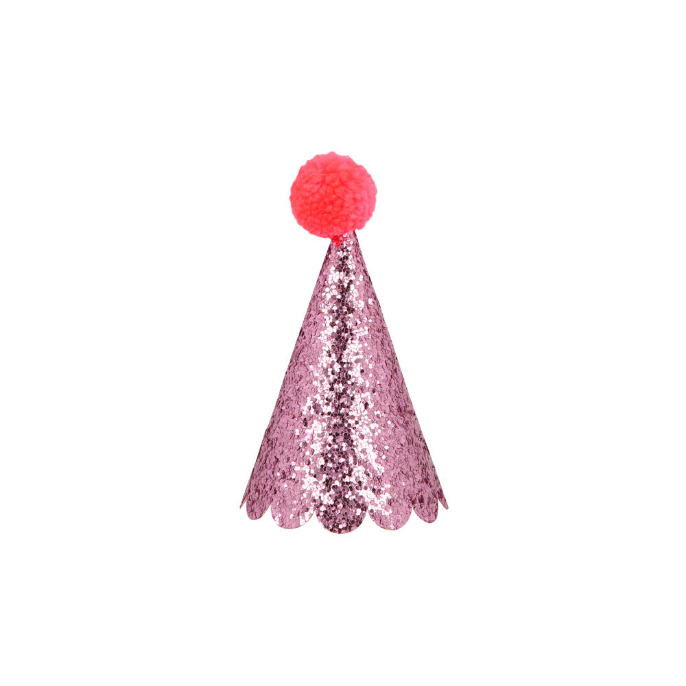 Mini gorros de cumpleaños - glitter con pompones