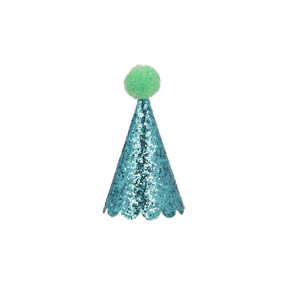 Mini gorros de cumpleaños - glitter con pompones