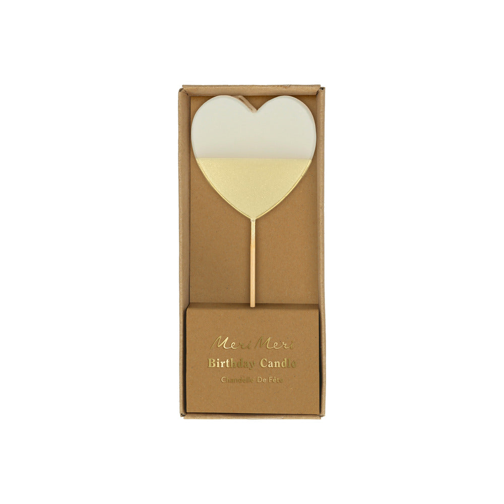 Vela corazón - blanca con base dorada