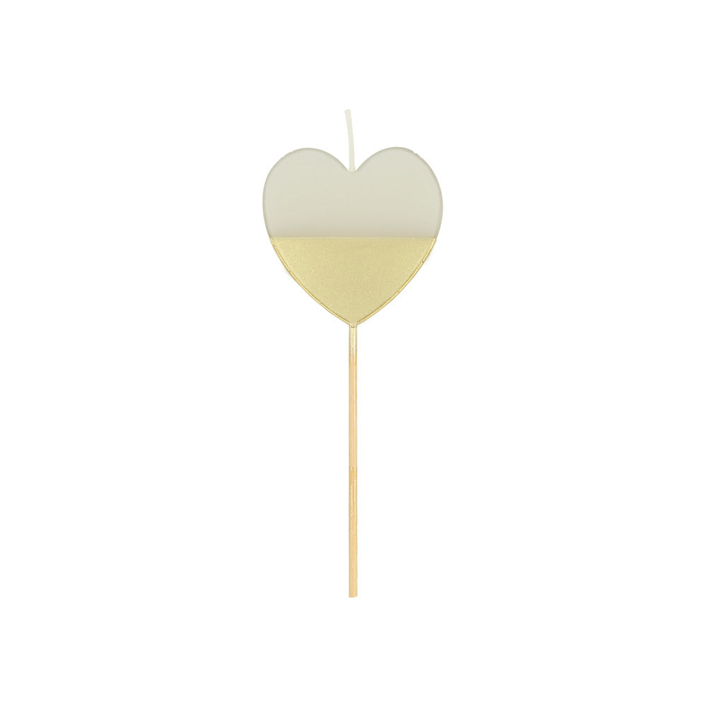 Vela corazón - blanca con base dorada