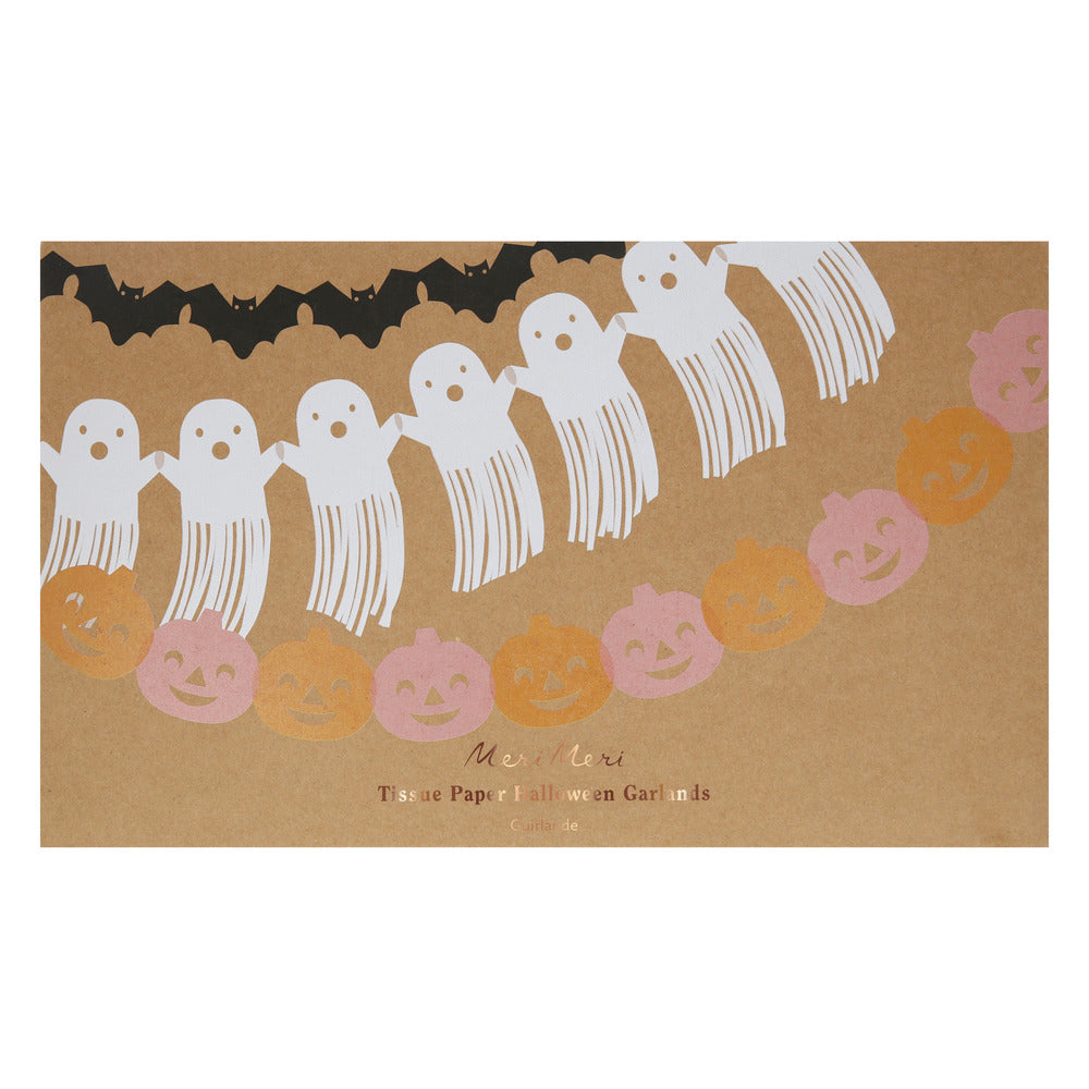 Set de 3 guirnaldas de papel de seda con formas de Halloween