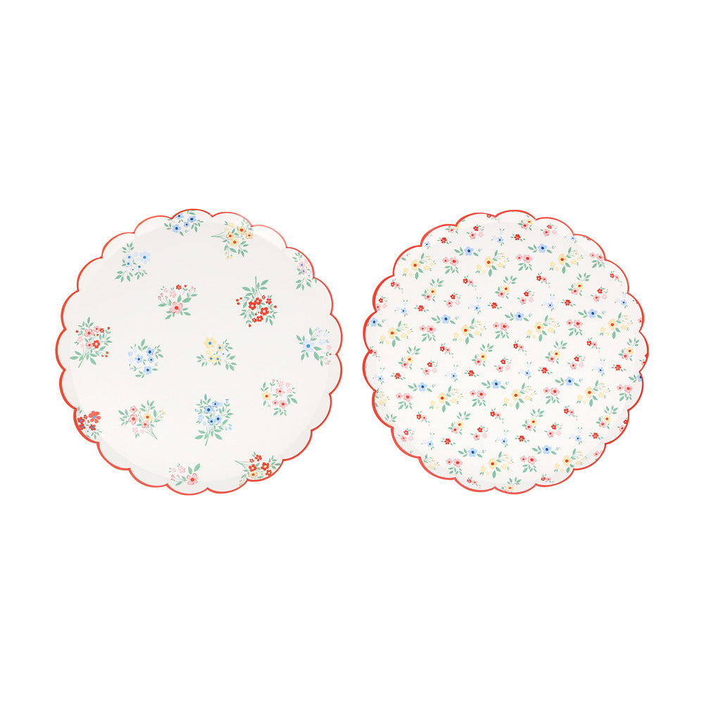 Platos flores rojo y celeste - medianos