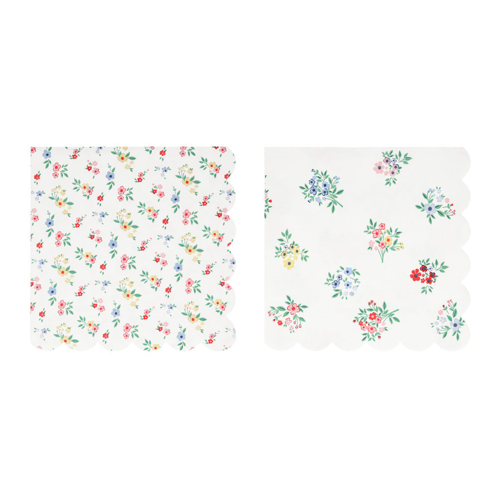 Servilletas flores rojo y celeste - grandes