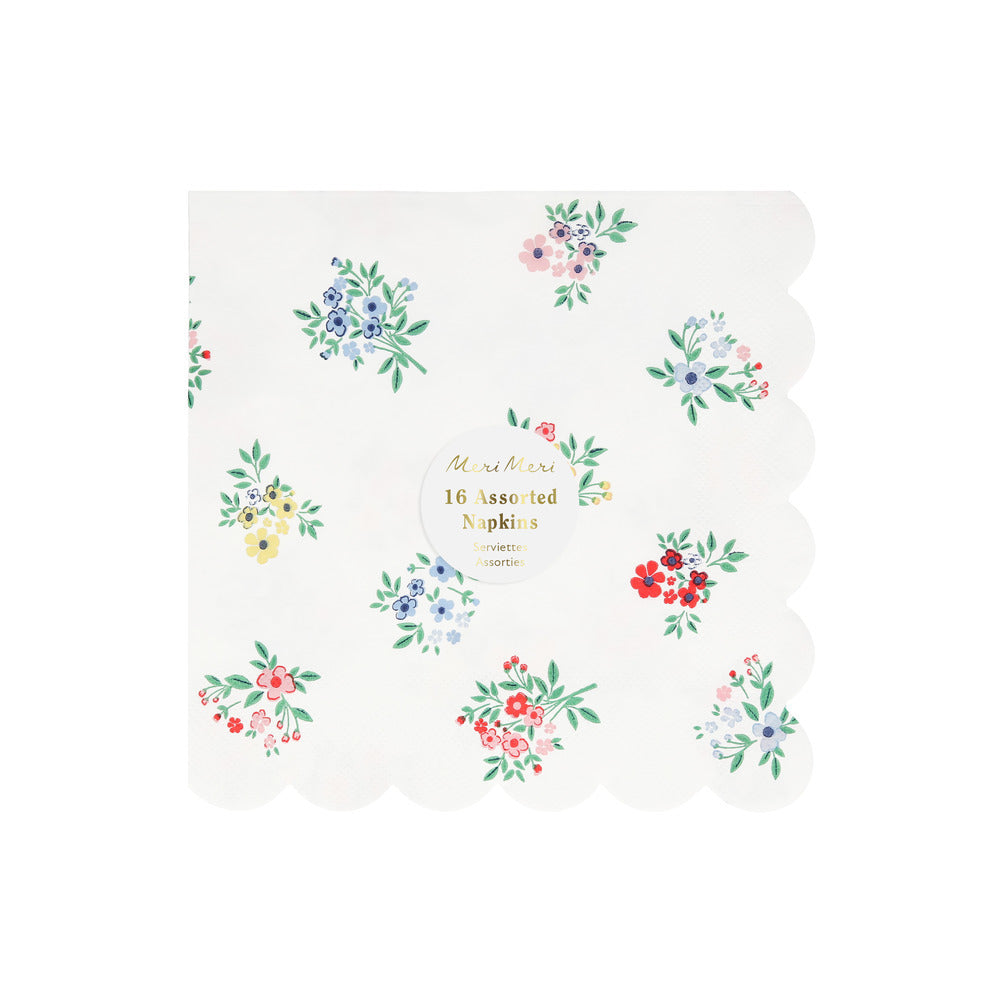 Servilletas flores rojo y celeste - grandes