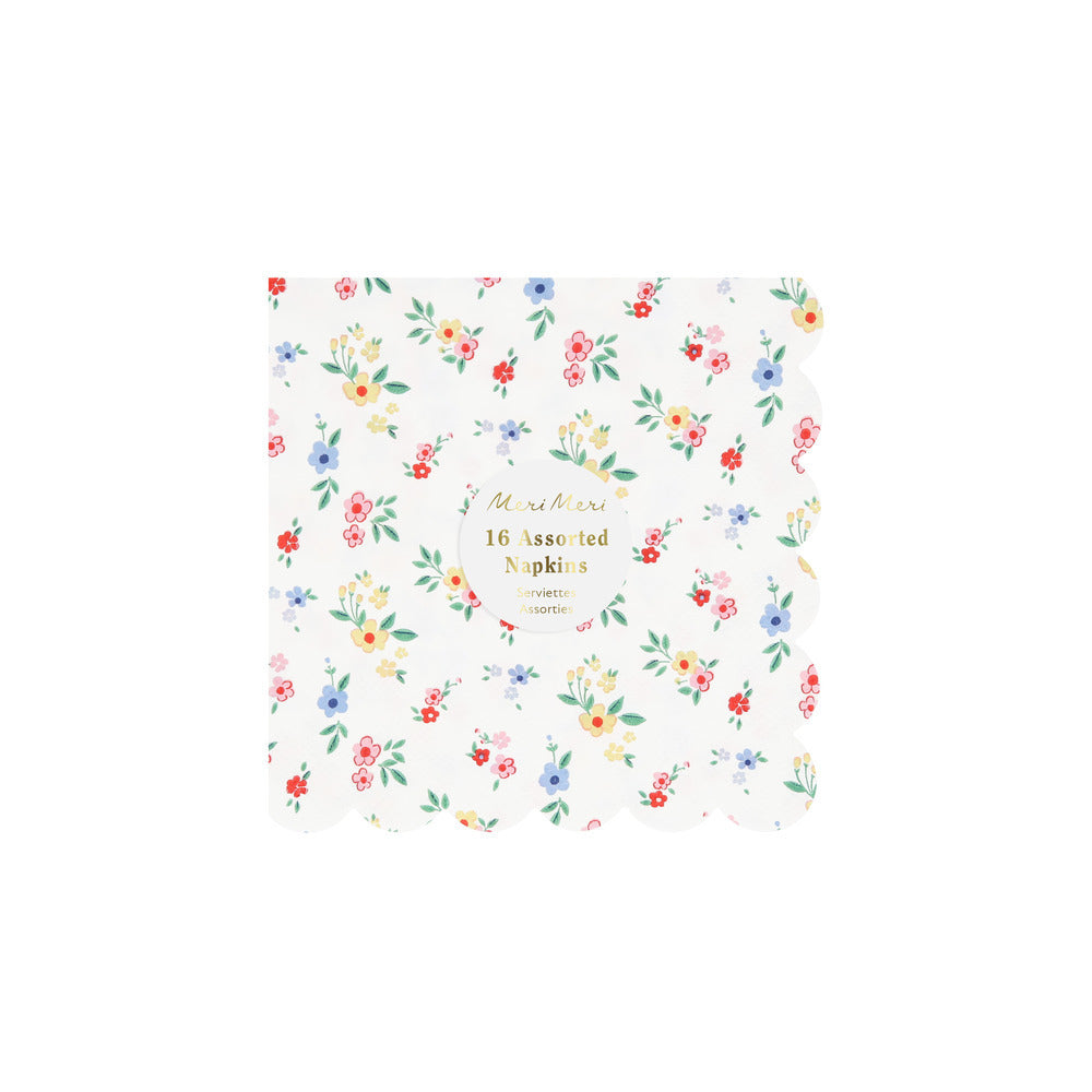 Servilletas flores rojo y celeste - pequeñas