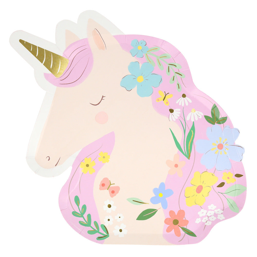 Platos con forma de unicornio con flores