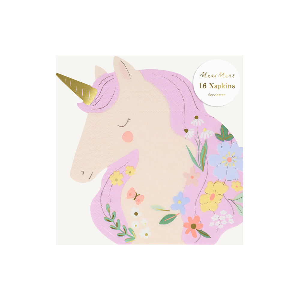 Servilletas con forma de unicornio con flores