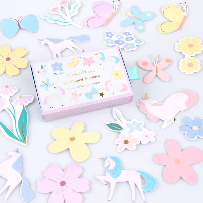 Stickers en cajita - unicornios con flores