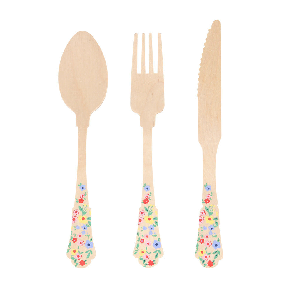 Set cubiertos elegantes de madera - flores
