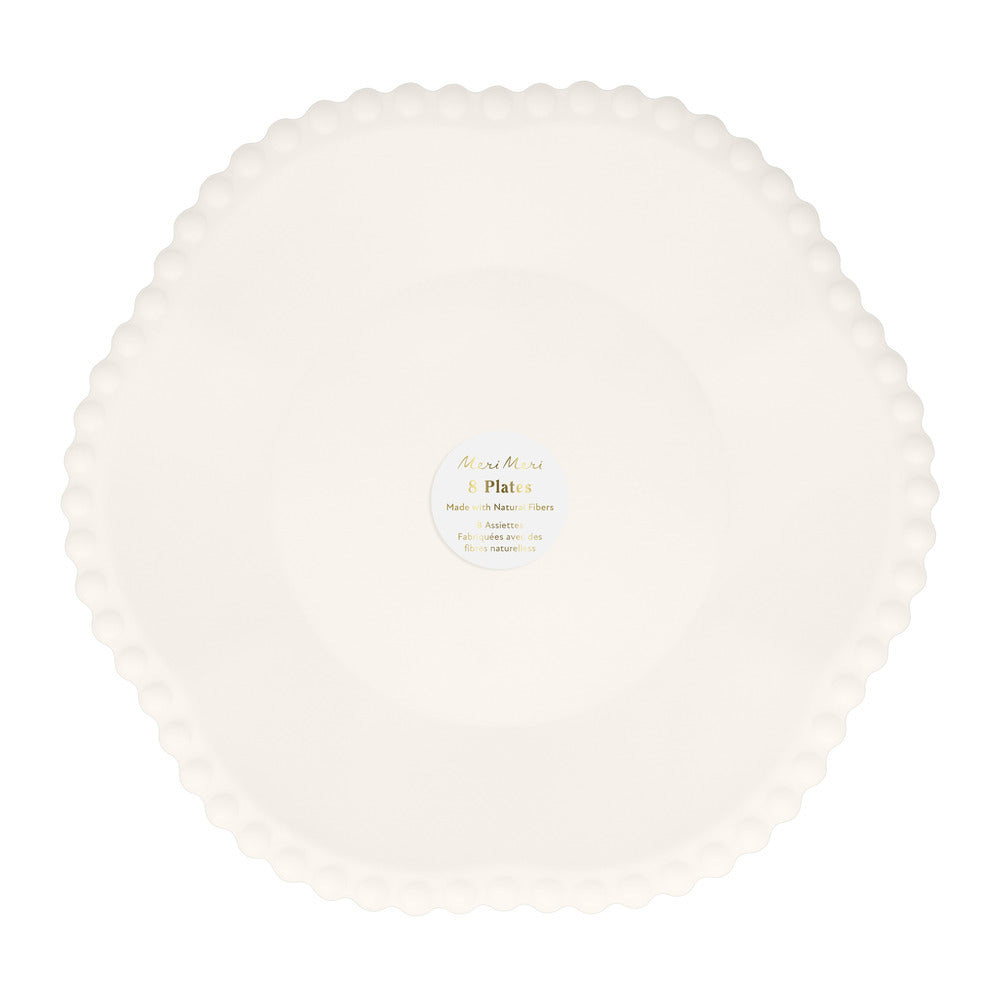 Platos compostables borde puntos - blancos grandes