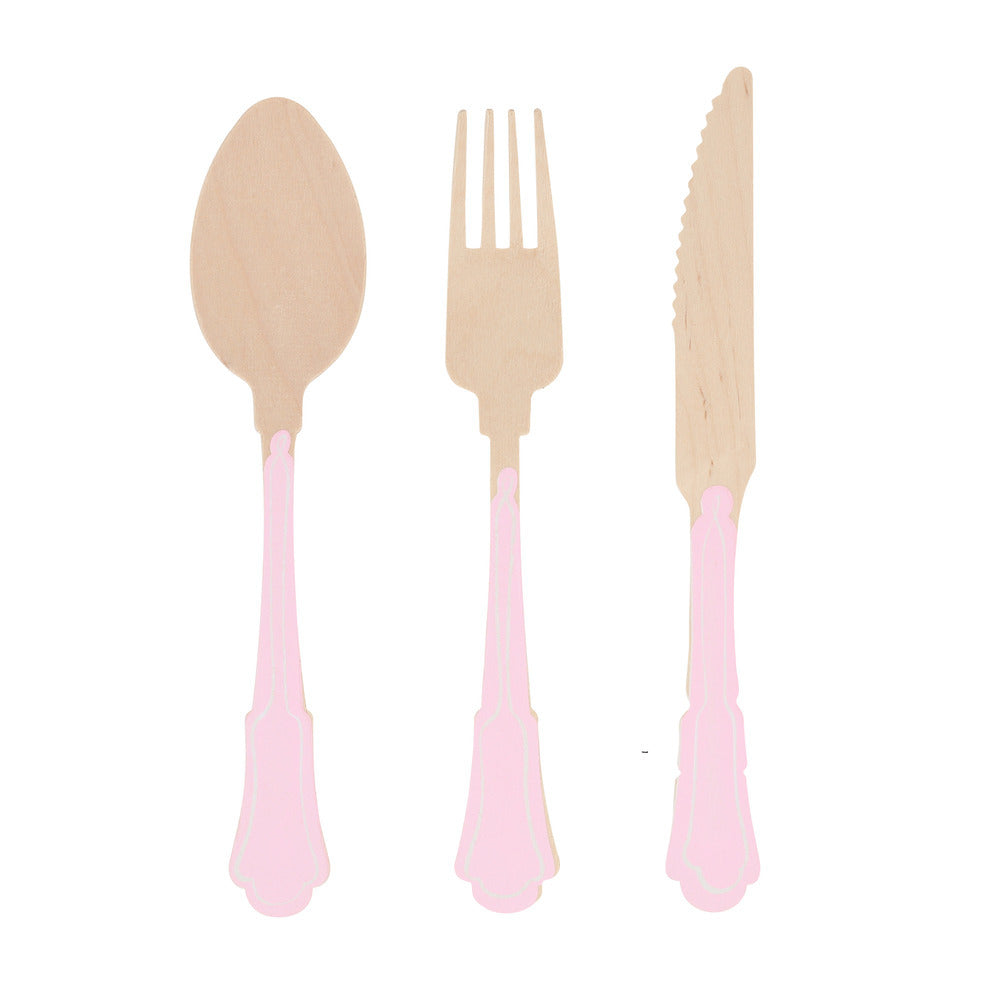 Set cubiertos elegantes de madera - rosado