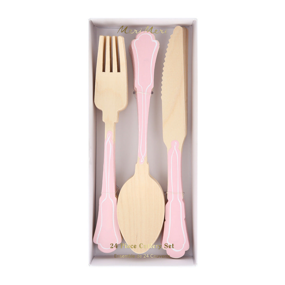 Set cubiertos elegantes de madera - rosado