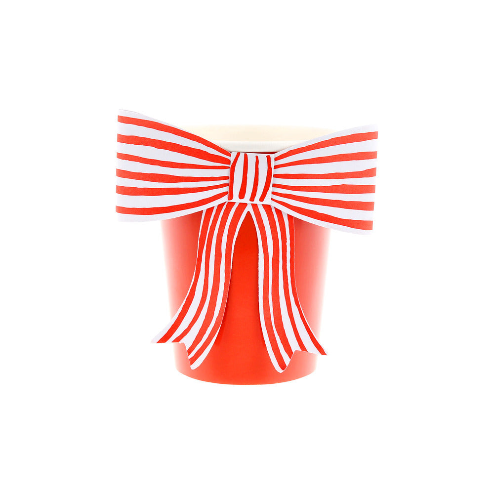 Vasos con lazo blanco y rojo