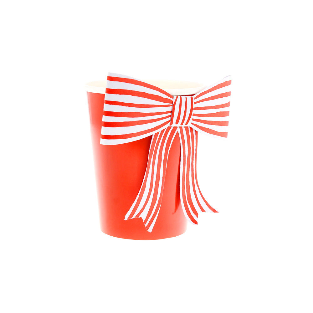 Vasos con lazo blanco y rojo