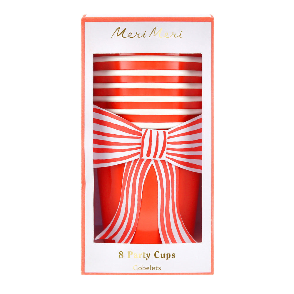 Vasos con lazo blanco y rojo