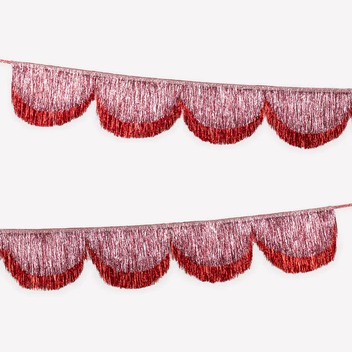 Guirnalda flecos metalizados - rosado y rojo