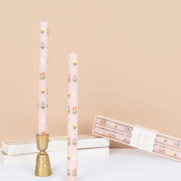 Velas de mesa flores pastel - 2 unidades