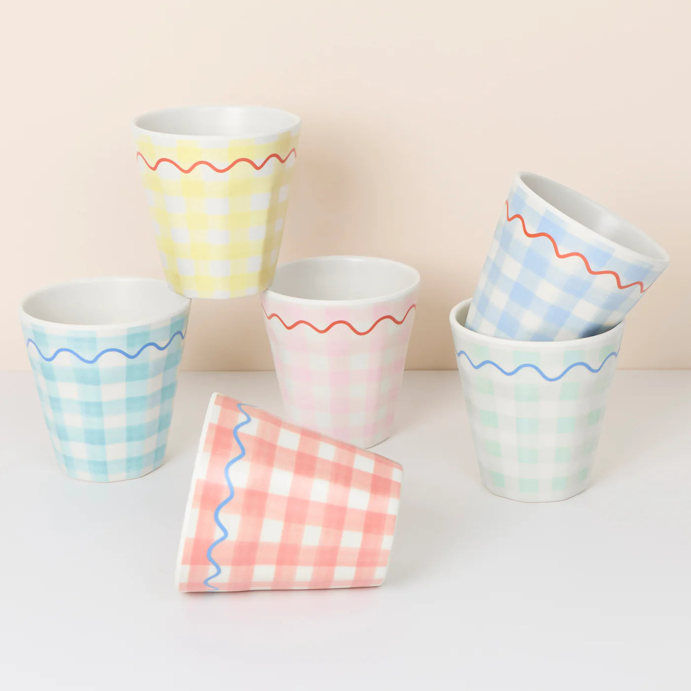 Set x 6 vasos reutilizables cuadrillé