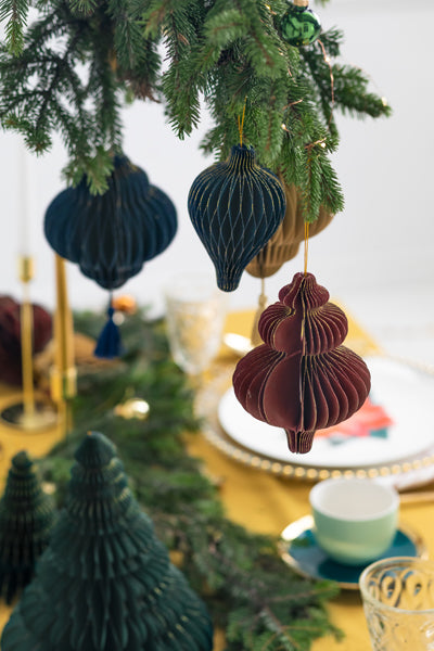 Adorno para el árbol - bola azul alargada