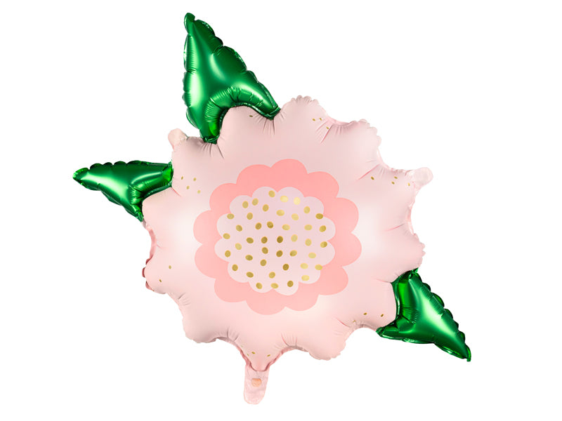 Globo metalizado - flor rosada con hojas