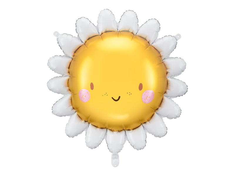 Globo metalizado - flor con carita y pétalos blancos