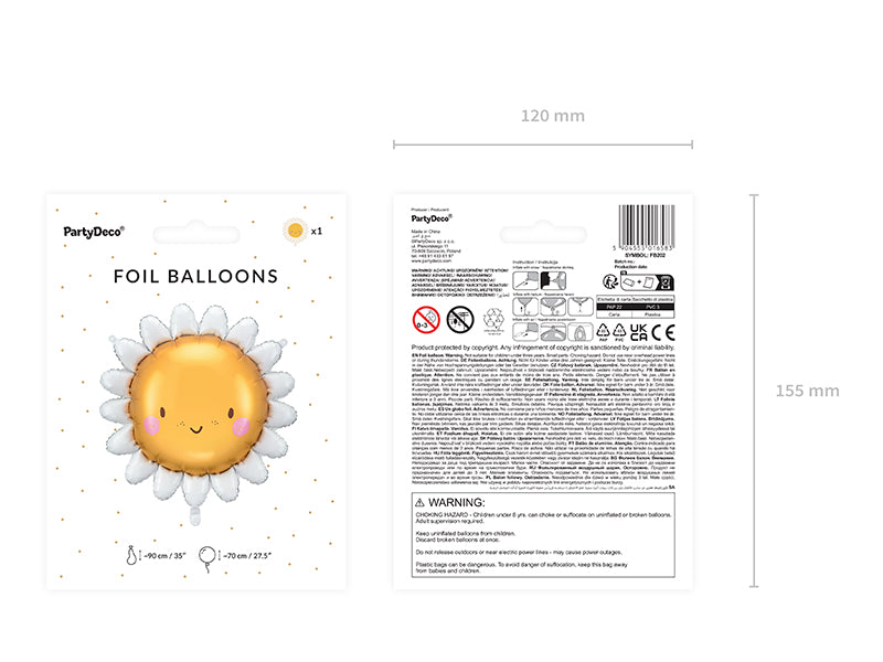 Globo metalizado - flor con carita y pétalos blancos