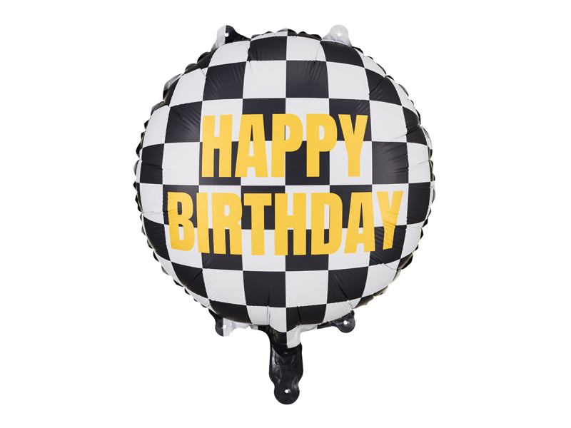 Globo metalizado redondo - bandera de partida Happy Birthday